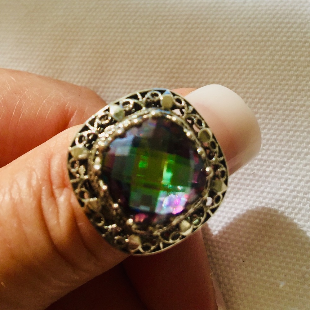 Genuine Mystic Topaz sterling silver ring